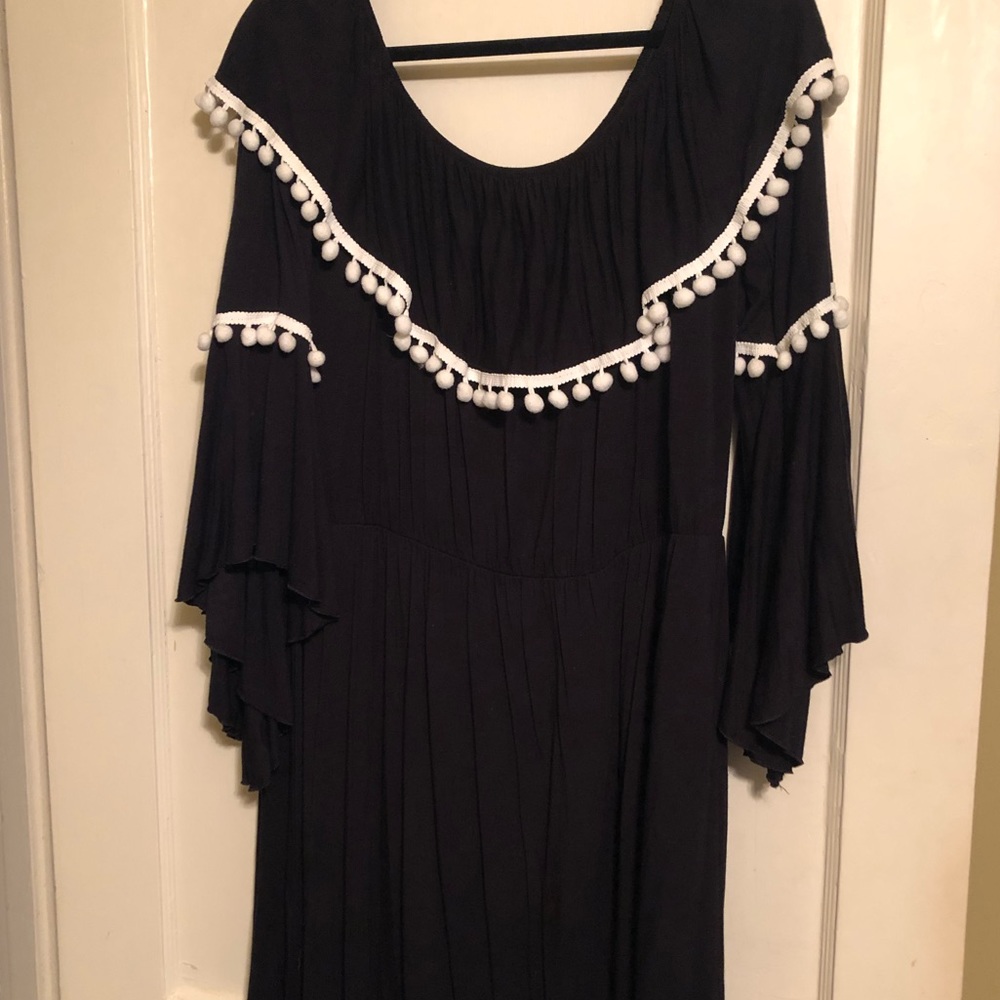 Black off the shoulder dress with bell sleeves